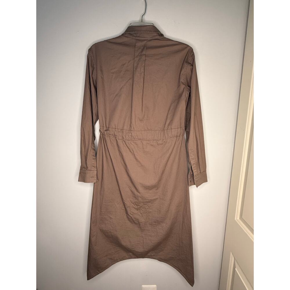 AllSaints Riva Taupe Cotton Midi Shirt Dress Pockets Long Sleeve Tie Waist Sz 0